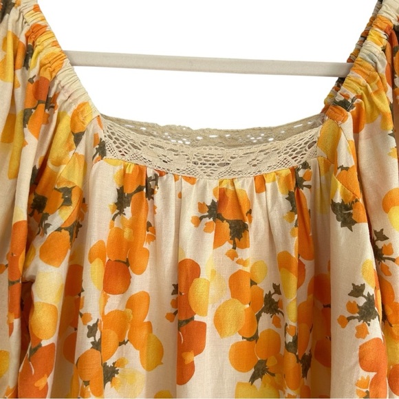 NICOLE MILLER Artelier Fruit Print Crochet Trim Peasant Blouse Size Medium - Picture 2 of 8